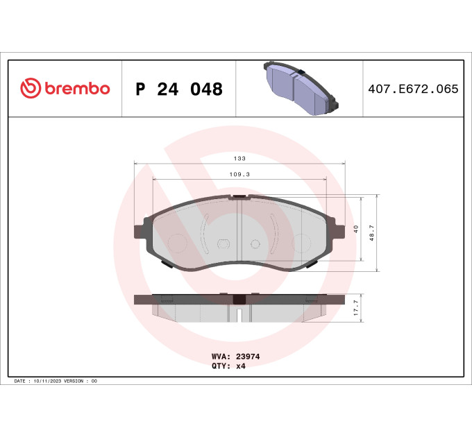 Передні дискові гальмівні колодки BREMBO для CHEVROLET AVEO/KALOS (T200) 1.5
